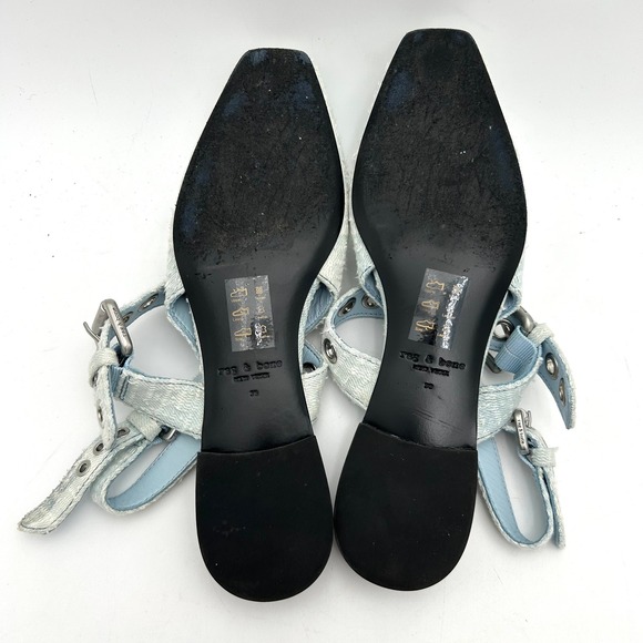 Rag & Bone Blue Tweed Grommet Slingback Flats Pointed Toe Shoes EU 38 US 7.5M - Picture 6 of 7